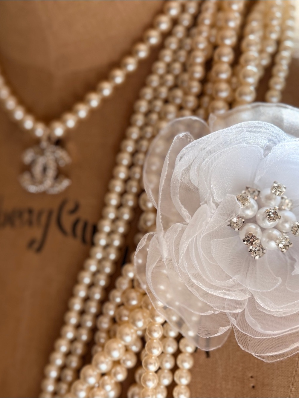 Romantic White Flower Brooch - with pearl & diamond accents